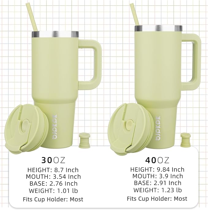 BJPKPK Tumbler With Handle And Straw 30oz Insulated Tumbler Cups With Lid Stainless Steel Travel Coffee Mug,Macaron Green