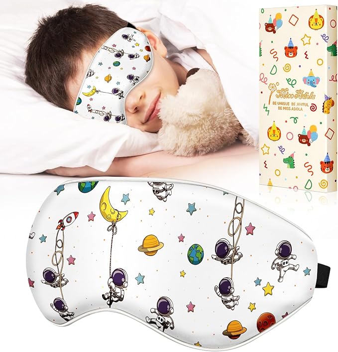 Kids Sleep Mask - Silk Eye Mask for Kids Cute Cartoon Cool Kawaii Soft Smooth Lightweight Boys Girls Teens Sleeping Mask with Adjustable Straps, Astronaut - Bloomnest