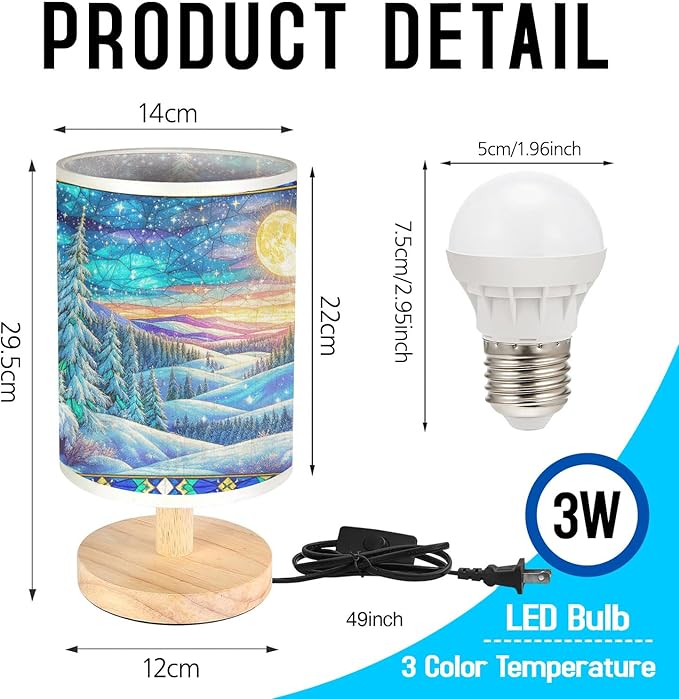 Winter Fores Table Lamp LED 3-Color Pressed Bedside for Merry Christmas, Winter Fores Shade Christmas Table Lamp with Wood Base for Bedroom Living Room Desk Office - Bloomnest
