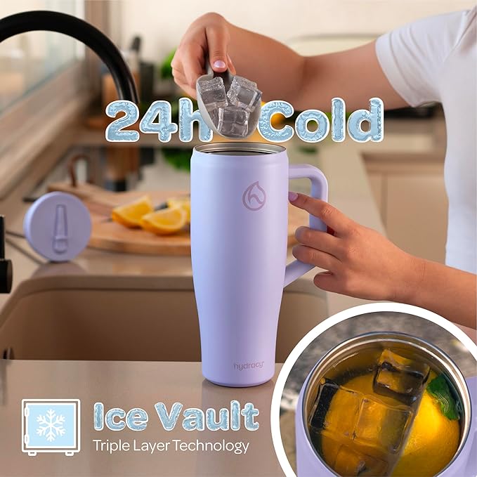 Hydracy Soulmate 40oz Tumbler with Handle and Flip Straw - 100% Leakproof Reusable Insulated Cup with Stainless Steel Straw - Cupholder Friendly Rubber Base Travel Mug - Lilac Haze - Bloomnest
