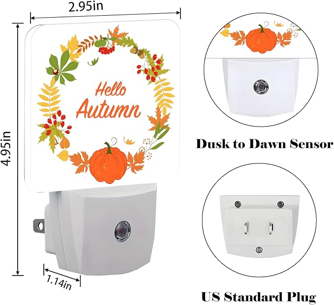 Hello Autumn Night Light,Plug Into Wall with Dusk to Dawn Light Sensors, Warm Nightlights for Bedroom, Bathroom, Hallway, Kitchen, Gifts Ideal for Boys Girls Women Men - Bloomnest
