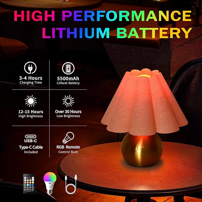Rechargeable Crodless Small Table Lamp, Battery Operated Remote Control Gold Mini Table Lamps for Bedroom Nightstand, Cute Small Table Lamp for Small Spaces for Kitchen Counter, Bookshelf - Bloomnest