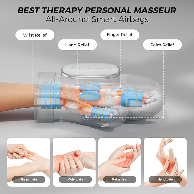 WUX Hand Massager with Heat Compression Relief, 3 Massage 4 Temperatures 5 Compression Models Therapy, Helps Soothe Hand Fatigue, Carpal Tunnel and Arthritis Discomfort, Ideal Gift for Women, Men - Bloomnest