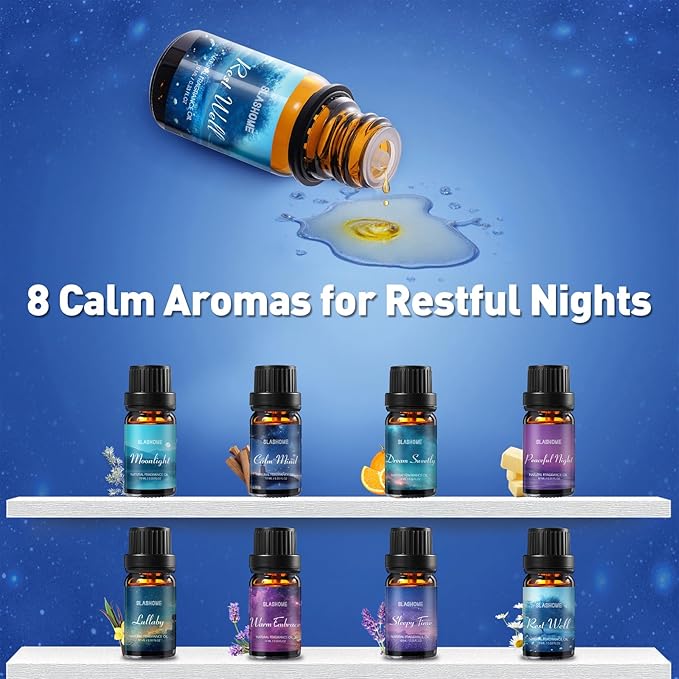Good Night Essential Oils Set | 8 Pcs Sleep Aromatherapy Oils for Diffuser, Fragrance Oil for Candle, Aromatherapy Gift Set, Sleepy Time, Rest Well, Moonlight, Dream Sweetly, Peaceful Night, & More - Bloomnest