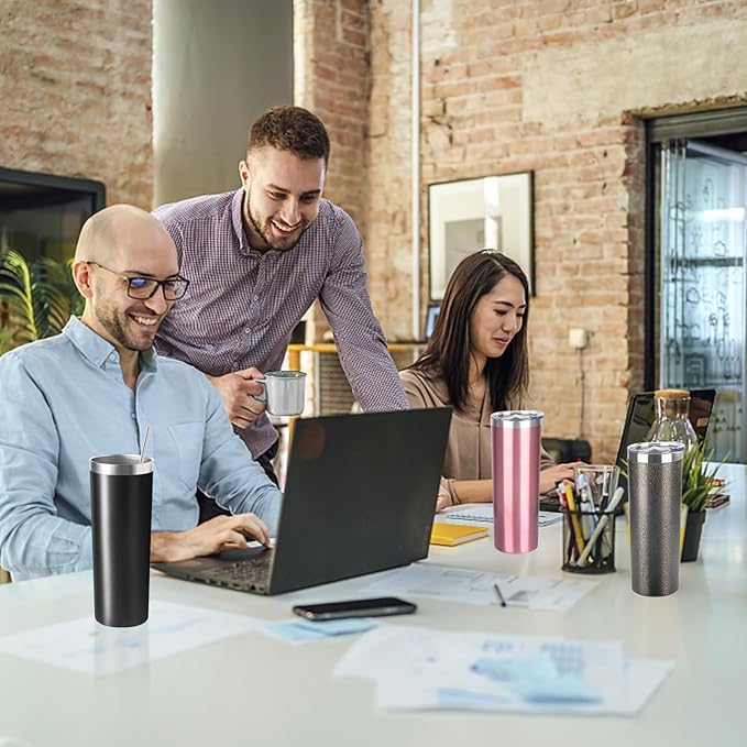 20 oz Skinny Tumblers with Lid and Straw,Stainless Steel Vacuum Insulated Tumbler Cup Double Wall Travel Coffee Mug, Thermal Water Tumbler for Hot and Cold Drinks(Black,4)