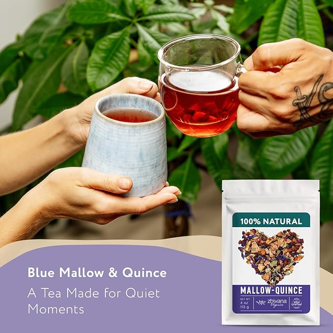 Blue Mallow and Quince Herbal Tea – Loose Leaf Caffeine Free Tea – Floral Fruity Relaxing Tea – 100% Natural Ingredients – Te de Malva - 4 oz - Bloomnest