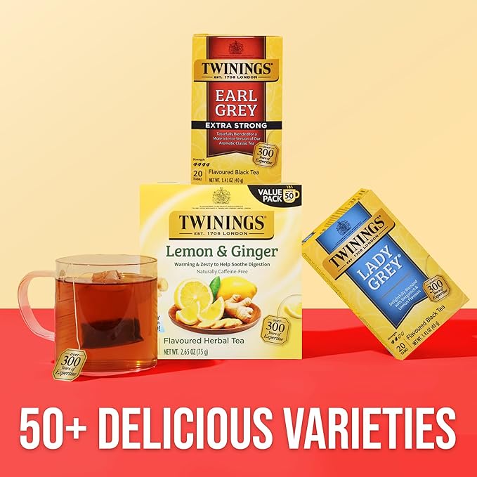 Twinings Earl Grey Extra Strong Black Tea Individually Wrapped Bags, 20 Count (Pack of 6), Flavoured with Citrus and Bergamot, Caffeinated, Enjoy Hot or Iced, 120 Teabags - Bloomnest