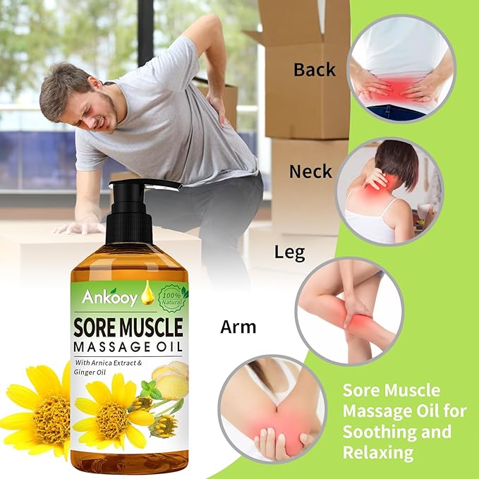 3 Pack Massage Oil for Massage Therapy,Sore Muscle Arnica Oil & Relaxing Lavender Oil & Ginger Oil Lymphatic Drainage & Massage Ball,Spa Massage Kit Christmas Gifts Stocking Stuffers for Men Women - Bloomnest