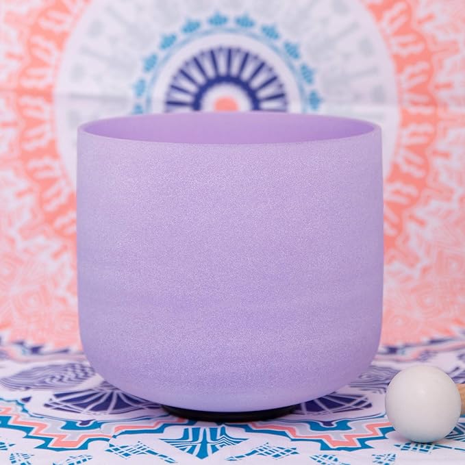 432Hz B Crown Chakra Purple Color Frosted Quartz Crystal Singing Bowl 8 inch sound healing - Bloomnest