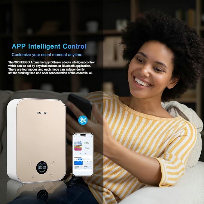 Waterless Oil Diffuser - Pure Essential Oil Diffuser with App Control - 150ml/1700 Sq.Ft. Coverage for Effective Aromatherapy in Home/Office/Hotel (White Gold) - Bloomnest