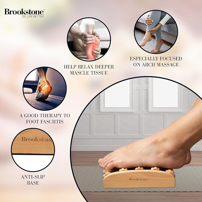 Brookstone Wooden Foot Roller Massager - Deep Tissue Reflexology & Trigger Point Therapy for Plantar Fasciitis, Arch & Heel Pain Relief - Portable Manual Massager, Ideal Gift for Home or Travel - Bloomnest