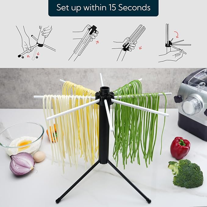 KITCHENDAO Collapsible Pasta Drying Rack, Plastic Foldable Homemade Fresh Spaghetti Noodle Tree Stand Hanger for Kitchen, Detachable for Easy Cleaning, Rotatable Arms, Hold up to 5lbs - Bloomnest