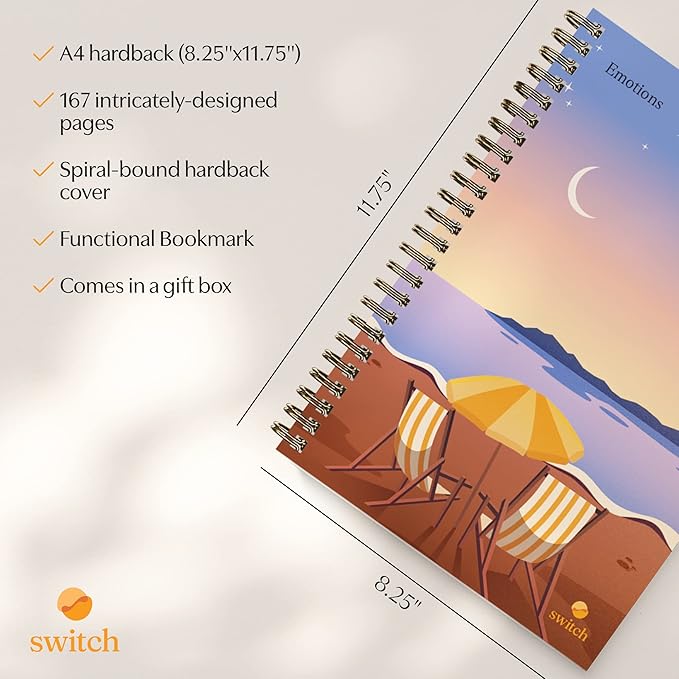 Switch Research Emotions Journal - Self Care Journal - Psychologist-Backed Manifestation Journal - Therapist Recommended Affirmation - Beautiful Self Care for Women - Size: A4