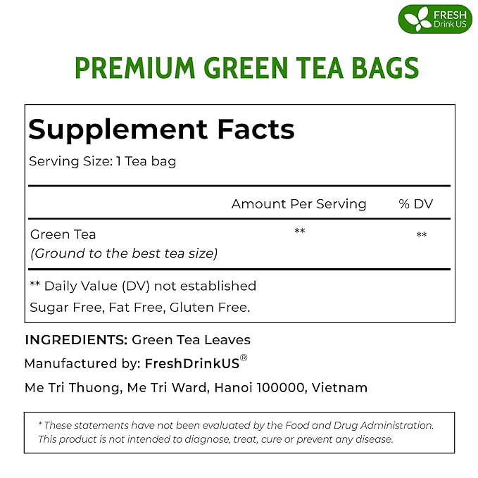 FreshDrinkUS, Premium 175 Green Tea Bags, 100% Natural & Pure from Green Tea. Green Herbal Tea. Made with Natural Material Tea Bags. No Sugar, No Gluten, Vegan - Bloomnest
