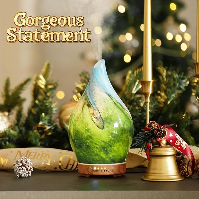 Porseme 150ml Essential Oil Diffuser Glass Color Changing Aroma Air Diffusers Aromatherapy Ultrasonic Cool Mist Humidifier 6 Running Hours Waterless Auto-Off for Sleeping Yoga Office Spa (Blue Grass) - Bloomnest