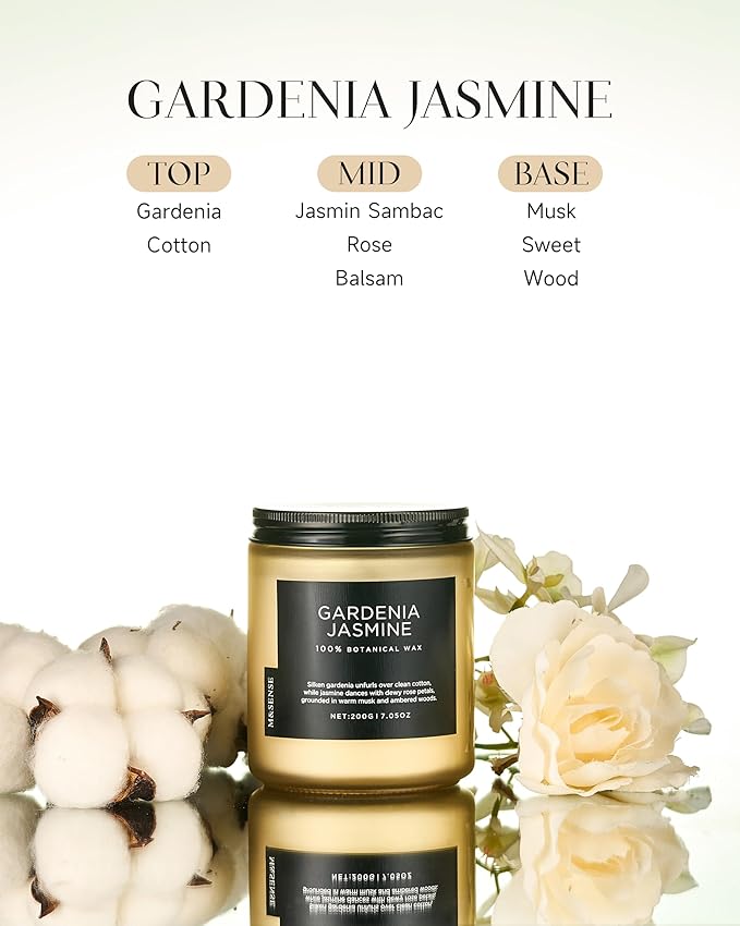 M&SENSE Gardenia Jasmine Scented Candle, 50 Hours Slow Burning Clean Non Toxic 7.05oz 2 Wicks Highly Scented Aromatherapy Candle for Housewarming Gifts, Long Lasting Fragrance for Bath & Office - Bloomnest