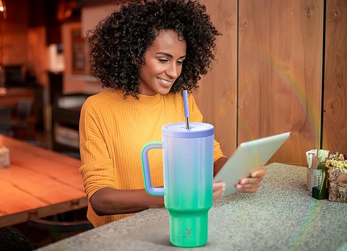 Meoky 40oz Tumbler with Handle, Leak-proof Lid and Straw, Insulated Coffee Mug Stainless Steel Travel Mug, Keeps Cold for 34 Hours or Hot for 10 Hours (Fairyland) - Bloomnest