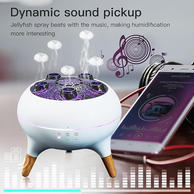 Essential Oil Diffuser 250ML,Jellyfish Diffuser Air Humidifiers Sound Pickup Ultrasonic Aromatherapy Diffuser Remote Control 7 Color Lights for Home Bedroom Office Hotel(White) - Bloomnest