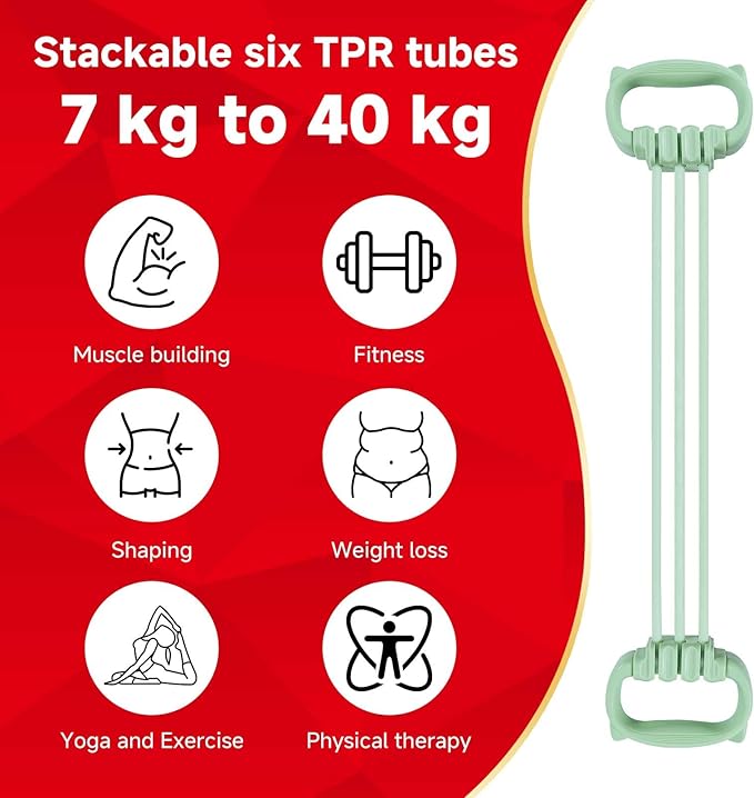 6 Gear Adjustable Resistance Bands, Fitness Resistance Bands Exercise Bands with Comfort Grips, Unisex, for Arms, Chest Extender, Home Workout, Fitness, Pilates - Bloomnest