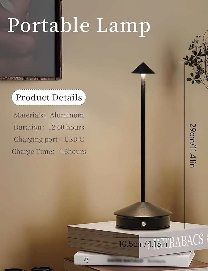 Cordless Table Lamps,LED Rechargeable Desk Lamp,Portable Modern USB Battery Operated Lights,Outdoor Waterproof Touch Dimmable,for Patio,Restaurant,Bar,Camping,Dining Home Set of 2 Black - Bloomnest
