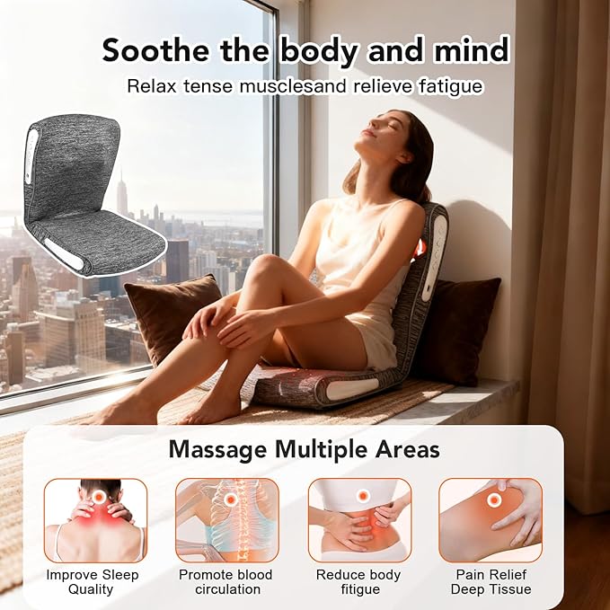 Back and Neck Massager with Heat, Adjustable Massage Cushion for Pain Relief Deep Tissue, Deep Kneading Massage for Relaxation, Massager for Home Office, Gifts for Mom Dad Women Men (Gray) - Bloomnest