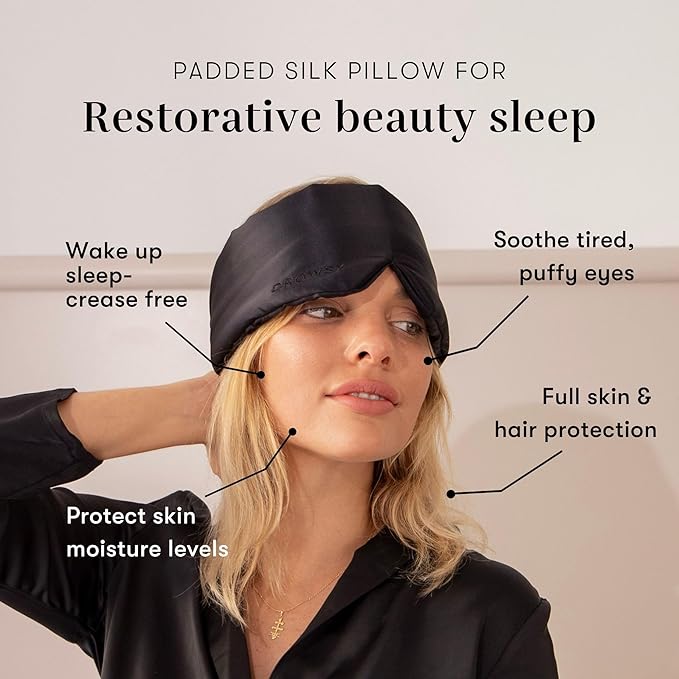 DROWSY Silk Sleep Mask - Face-Hugging, Padded Cocoon for Luxury Sleep in Total Darkness - 100% Pure Mulberry Silk (Black Jade)