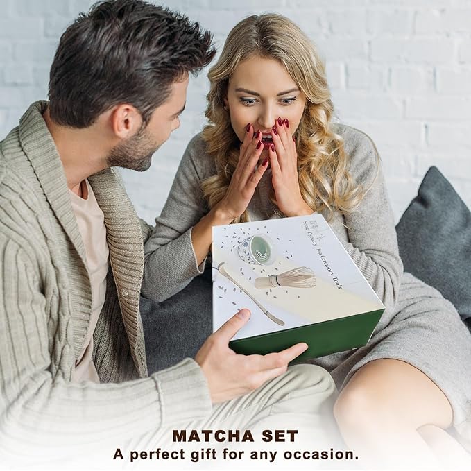 Matcha Set 7-Piece Tea Set with Brush, Bowl, Whisk, Strainer, Chasen, for Matcha Tea Ceremony (Black) - Bloomnest