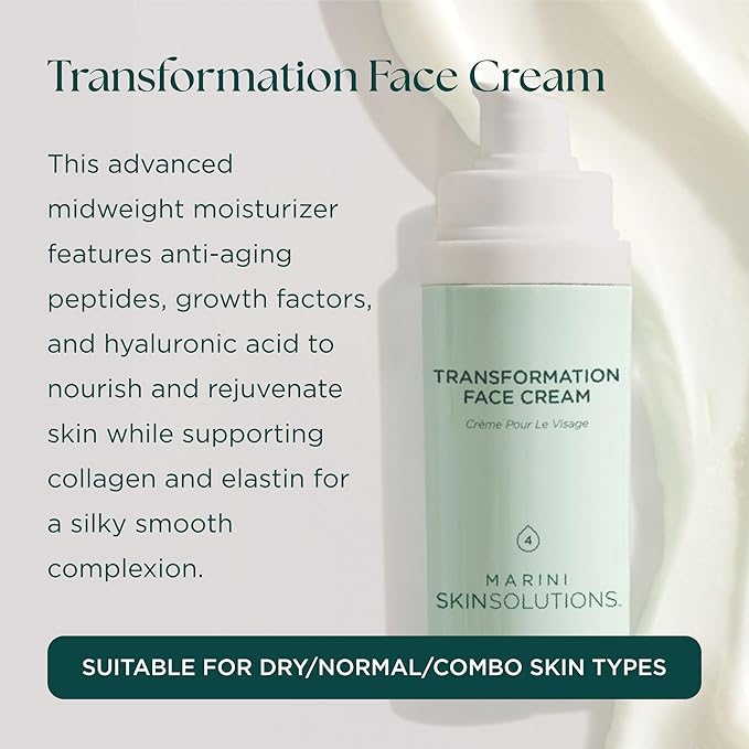 Marini SkinSolutions Transformation Face Cream - Advanced Moisturizer with Anti-Aging Peptides, Growth Factors & Hyaluronic Acid - Cruelty Free - Made in the USA - 1 oz - Bloomnest