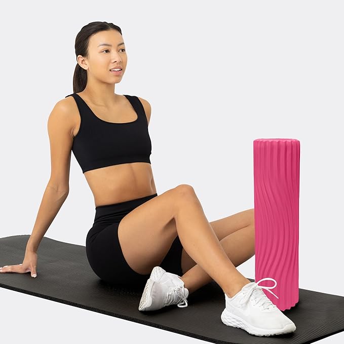 Oceanfoam Tidal Roller - Hot Pink - Muscle Massage Foam Roller for Back Pain & Stretching - Firm and Ergonomic Wide Wave Textured - Yoga, Athletics, & Wellness - Full Size, 20" x 5"