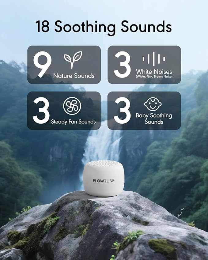 Sound Machine Flowtune White Noise Machine for Baby Adults, Mini Portable Sound Machine for Travel, 6H Timer, 18 Soothing Sleep Sounds Gift - Bloomnest