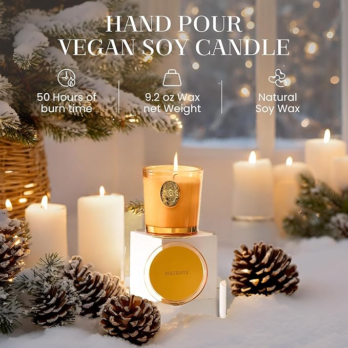 M&SENSE Natural Soy Candle | Pumpkin Apple Pie & Orange | 9.2 oz, 50H Burn Time | Luxury Scented Candle for Relaxation, Gifting, Home Décor | Ideal for Bedroom, Office, Party Ambiance - Bloomnest
