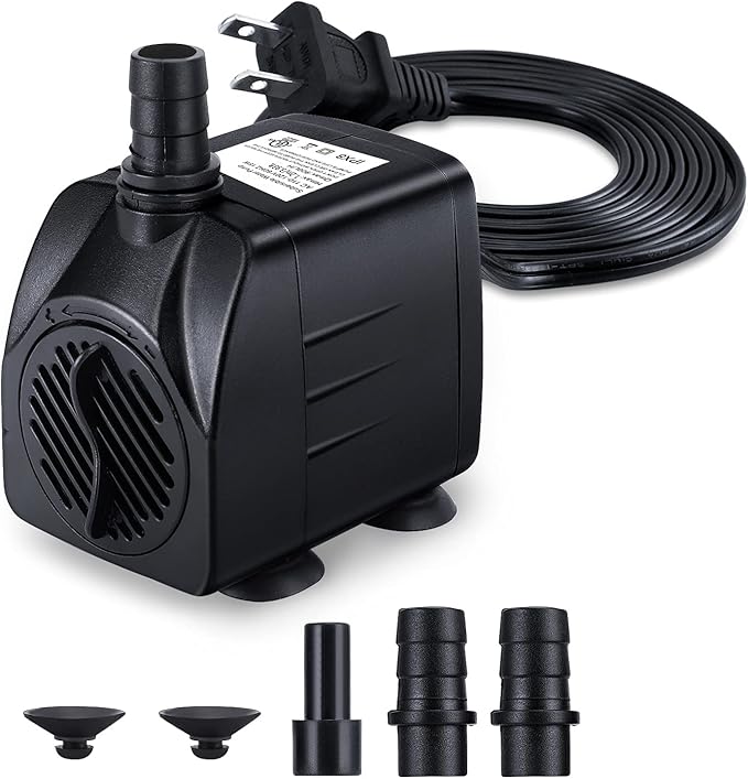 Fountain Pump, 160GPH(10W 600L/H) Submersible Water Pump, Durable Outdoor Fountain Water Pump with 7.2ft（2.2m）Power Cord, 3 Nozzles for Aquarium, Pond, Fish Tank, Water Fountain Pump - Bloomnest