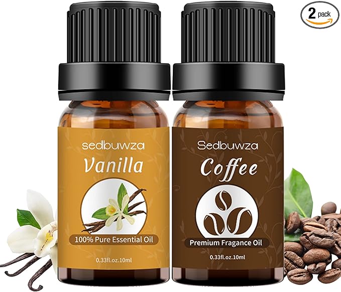 Sedbuwza Vanilla Coffee Essential Oil Set, Vanilla Fragrance Oil Coffee Scent Oil Set for Diffuser, Aromatherapy, Massage, Soap, Candle Making 2 x 10 ml Sedbuwza