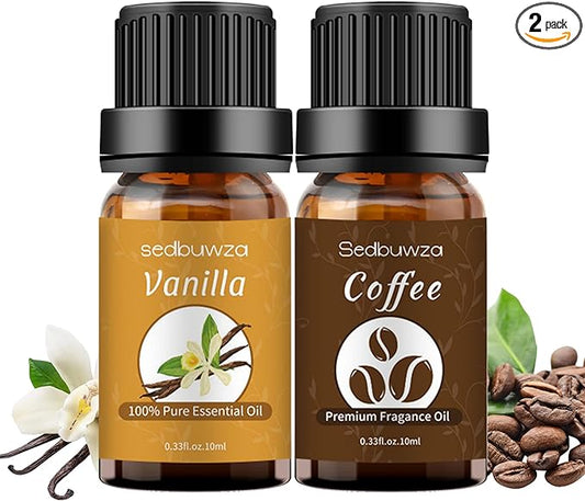 Sedbuwza Vanilla Coffee Essential Oil Set, Vanilla Fragrance Oil Coffee Scent Oil Set for Diffuser, Aromatherapy, Massage, Soap, Candle Making 2 x 10 ml Sedbuwza