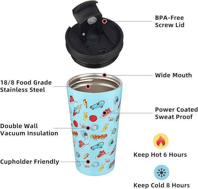 BJPKPK 18oz Insulated Tumbler With lid And Straw Stainless Steel Tumblers Travel Coffee Mug Reusable Thermal Cup,Playground - Bloomnest
