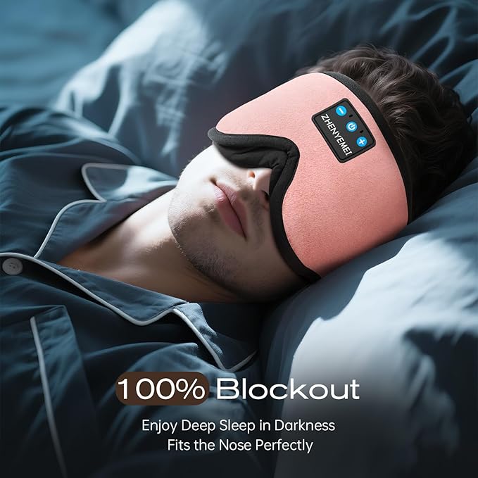 3D Sleep Mask with Bluetooth Headphones, Sleeping Headphones for Side Sleepers, Wireless Music Eye Mask with Ultra-Thin Stereo Speakers for Men, Women, Tech Gifts, Pink - Bloomnest