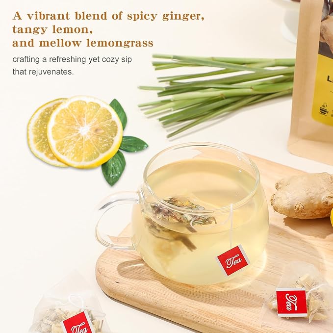 FullChea - Lemon Ginger Tea Bags, 50 Teabags - Pleasantly Spicy & Warming - Non-GMO - Caffeine-free - Support Healthy Digestion & Boost Immunity - Bloomnest