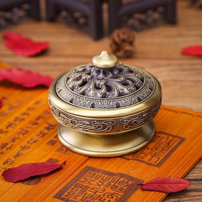 Incense Burner Cone Incense Holder Censer with a Dustproof Lid Exquisite Alloy Decoration for Bedroom Kitchen Teahouse Office - Bloomnest