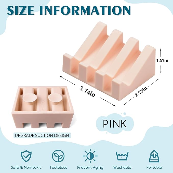 Silicone Soap Dish with Drain, Upgrade Double Suction Cups at The Bottom for Anti-Slip and Stability, Soap Dish Shower Waterfall Bar Soap Holder Tray with Drain Soap Holder (1, Pink) - Bloomnest