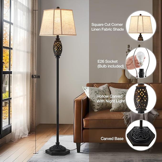 Luvkczc Vintage Floor Lamp with Cutout Design & Glowing Light - Resin Elegant Standing Lamp for Living Room, Bedroom, Office (Includes Bulb) - Bloomnest