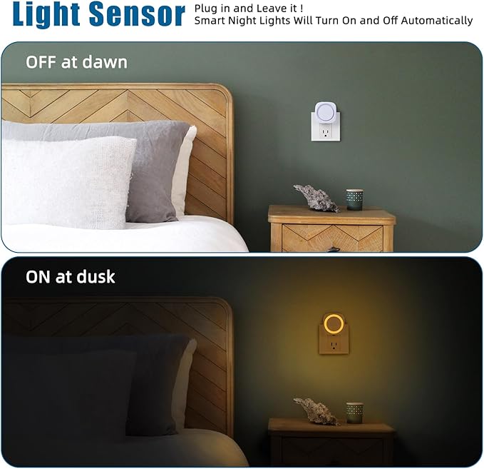 Amber Night Lights Plug into Wall, 4 Packs Dimmable Night Light with Dust to Dawn Sensor, Automatically Turn on and Off, Gentle Glow Nightlight for Bathroom,Bedroom,Stairs,Kitchen,Hallway, Amber - Bloomnest