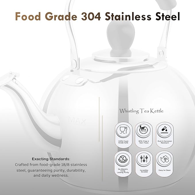 Dclobtop Whistling Tea Kettle Stovetop - 2.3 Quart Round Tea Pot for Stovetop, Silver Mirror Polished Classic Stovetop Kettle, Food Grade Material Teapot for Stove Top - Bloomnest