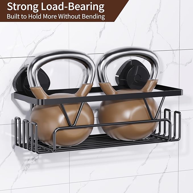 KEGII Shower Caddy Suction Cup, 3 Pack Removable Shower Shelves with Hooks & Soap Holder, No Drilling Bathroom Organizer, Waterproof Suction Storage for Inside Shower, Black - Bloomnest