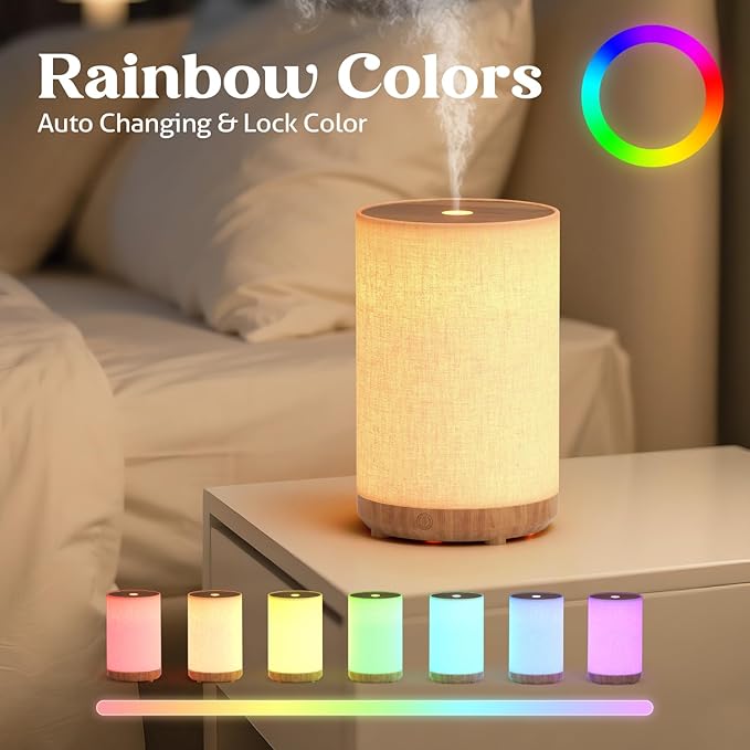Essential Oil Diffuser with Fabric Cover, Small Portable Aroma Diffuser for Home 120ml, Ultrasonic Aromatherapy Oil Diffuser with 7 Colors LED, Auto Shut-Off Function, Mini Humidifier for Bedroom SNOWSEN