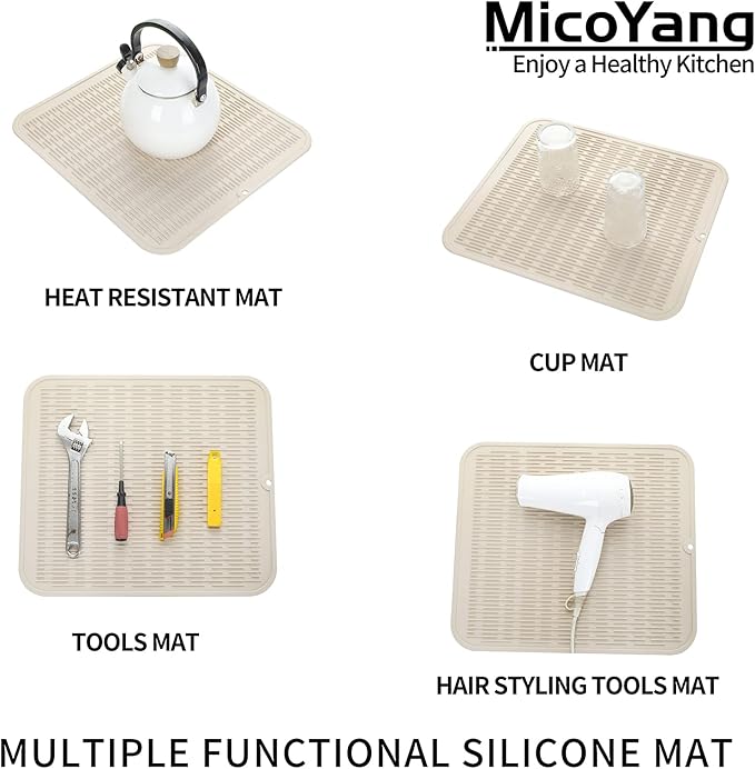 Silicone Dish Drying Mat for Multiple Usage,Easy clean,Eco-friendly,Heat-resistant Silicone Mat for Kitchen Counter or Sink,Refrigerator or Drawer Liner Tapioca 2XL 24 inches x 18 inches - Bloomnest