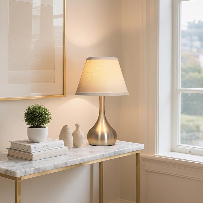 Touch Table Lamp for Bedroom Set of 2, 3-Way Dimmable Bedside Lamp for Nightstand, 17” Modern Metal Desk Lamp with Linen Shade for Living Room, Kids Reading, Dorm, Home Office Decor, Bulb Included - Bloomnest