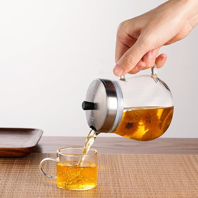 400ml (13.52 oz) Glass Teapot with Stainless Steel Strainer, Clear Teapot for Stovetop, Home, Office or Solo Tea Drinking - Bloomnest