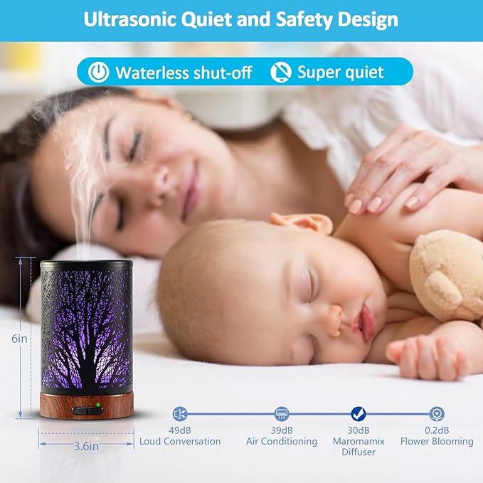 Oil Diffuser & Essential Oils Set - Oil Diffuser 150ml with 6 Essential Oils Set, Aromatherapy Cool Mist Oil Diffusers for Essential Oils, Auto Shut-Off，7 Colors Night Light,Gifts for Mom - Bloomnest