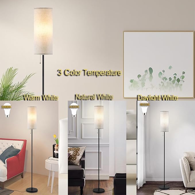 Floor Lamp for Living Room, Modern Standing Lamps with Lampshade, Minimalist Tall Lamp with Chain Switch for Living Room, LED Bulb Included (Beige Shade) - Bloomnest
