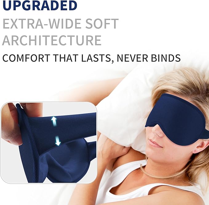 3D Sleep Mask for Men Women 2 Pack, Blackout Eye Mask for Sleeping eye Mask for Side Sleeper, Memory Foam Adjustable&Washable, Airplane Travel Essentials Couples Yoga Meditation Office Black&Dark-Blue - Bloomnest